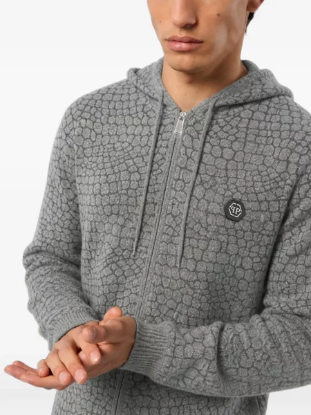 Hanorac cu glugă Philipp Plein de lână gri