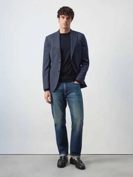 Marynarka slim fit z mieszanki wełny Mężczyzna 50 MANGO MAN granatowy