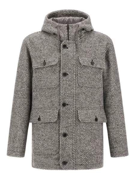 Jakna Herno s kapuljačom s herringbone uzorkom siva