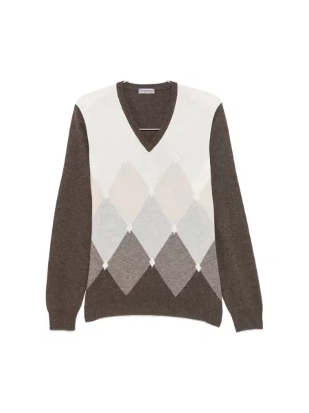 Sweter Vengera z dekoltem w serek brązowy
