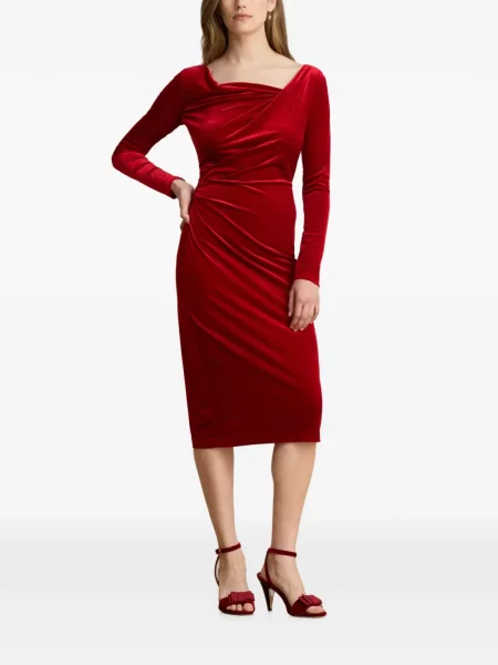Rochie midi Lauren Ralph Lauren de catifea drapată roșu