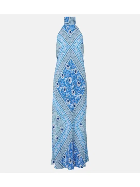 Rochie maxi Rixo din satin cu imagine de costum albastru