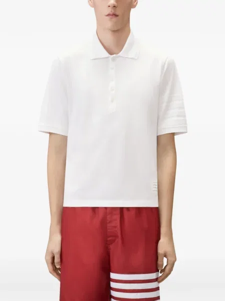 Scurt tricou polo Thom Browne alb