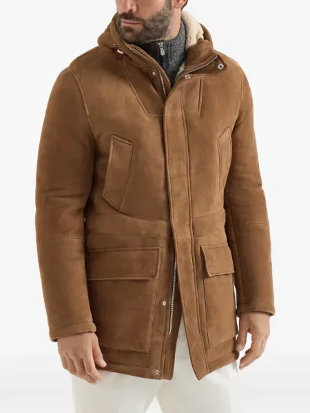 Geacă parka Brunello Cucinelli din piele de căprioară maro