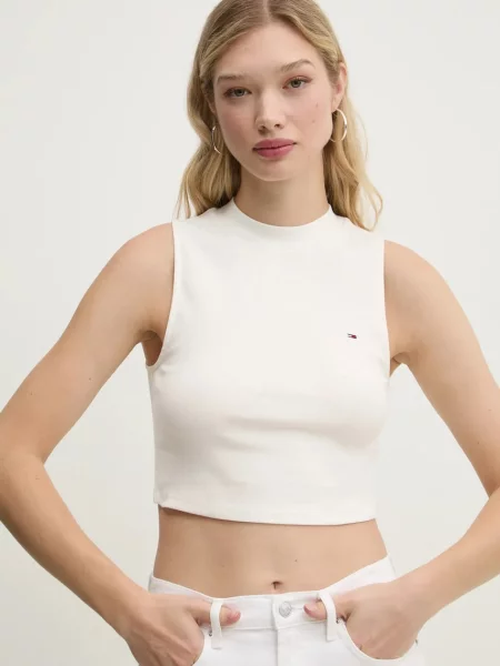 Топ Tommy Jeans дамски с ниско поло бежово