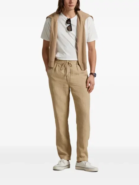Tricou Polo Ralph Lauren din piele cu broderie în carouri maro