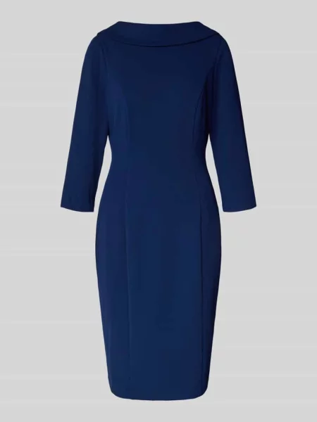 Sukienka koktajlowa o długości do kolan z rękawem o dł. Adrianna Papell granatowa