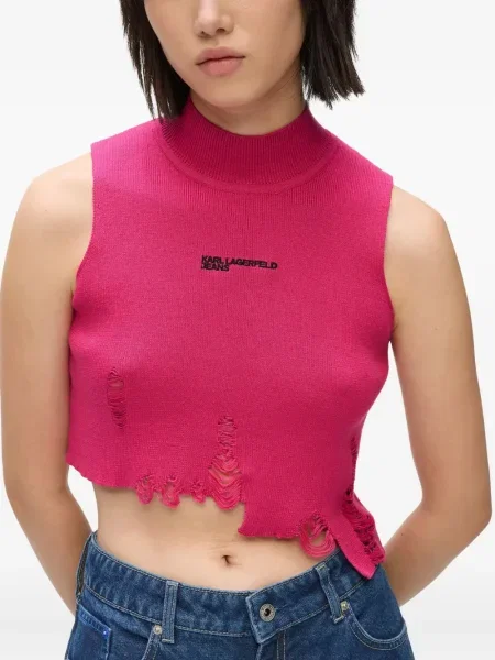 Top Karl Lagerfeld Jeans zdrențuiți roz