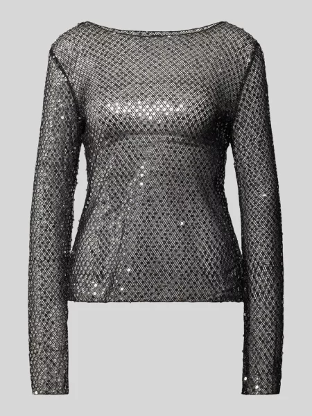 Bluzka z długim rękawem o kroju slim fit z półprzezroczystej siateczki model ‘RISSI’ Pieces czarna