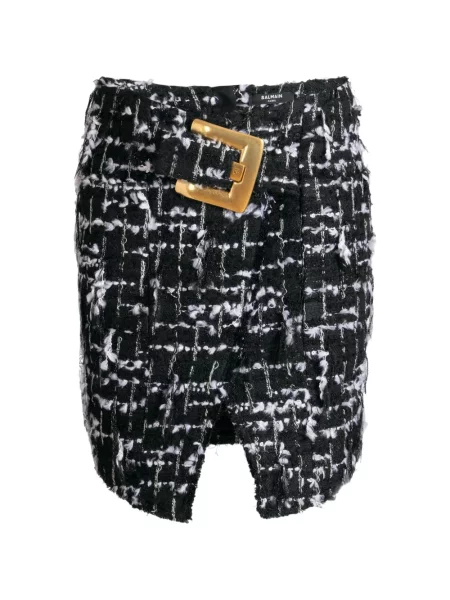 Fustă Balmain cu franjuri din tweed negru