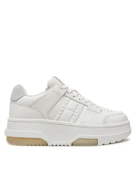 Кожени маратонки Tommy Jeans THE BROOKLYN FLATFORM бяло
