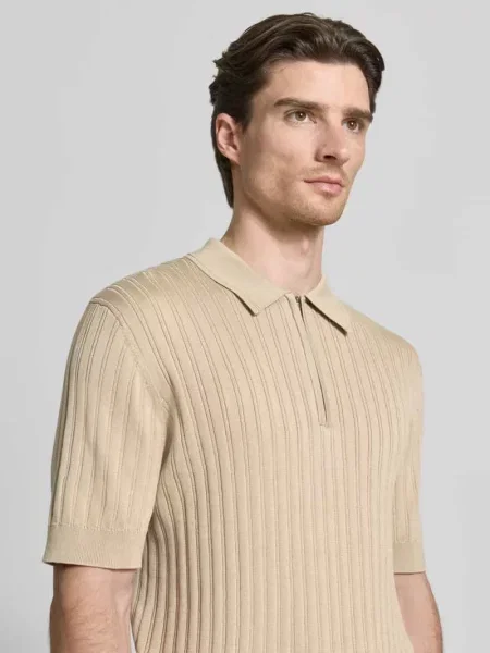 Koszulka polo o kroju slim fit z zamkiem błyskawicznym Matinique beżowe