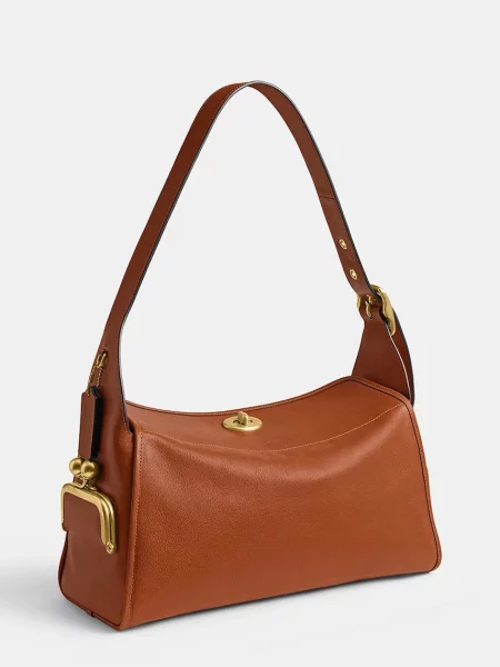 Coach torebka hobo skórzana Turnlock Haversack Bag brązowa