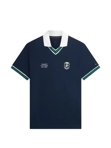 Polotričko Tommy Hilfiger s potiskem s výstřihem do v modré