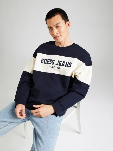 Guess Jeans Tricou Bleumarin Regular Fit alb