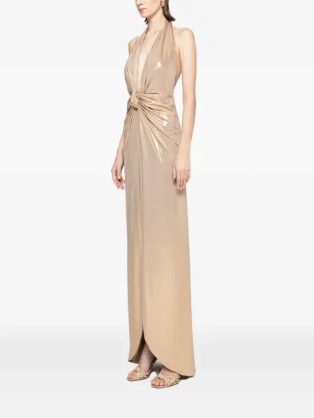 Rochie maxi Nissa cu spatele deschis de costum auriu