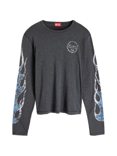 Lung tricou Diesel cu imagine din jerseu gri