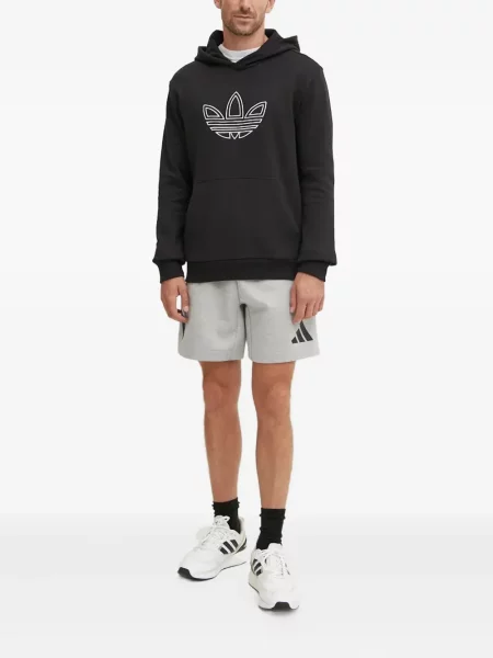 Pantaloni Adidas cu dungi cu broderie din fleece negru