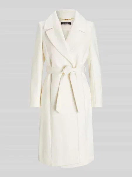 Płaszcz z wełny z wiązanym paskiem Lauren Ralph Lauren biały