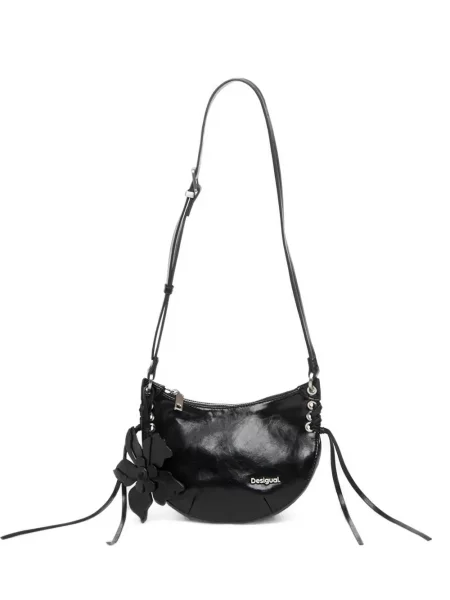 Pandantiv Desigual cu șireturi cu model floral din dantelă negru