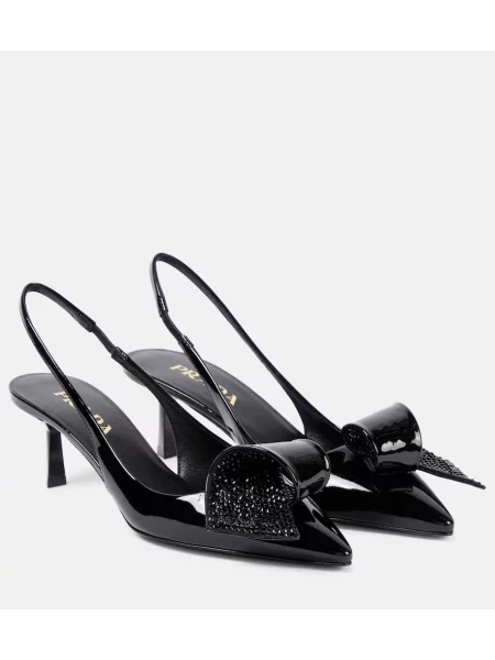 Usnjene lakirane salonarji Prada z odprtimi petami črna