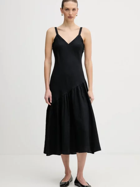 Lanena obleka Dkny črna