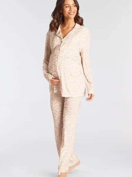 LASCANA Pijama cămilă / ecru maro