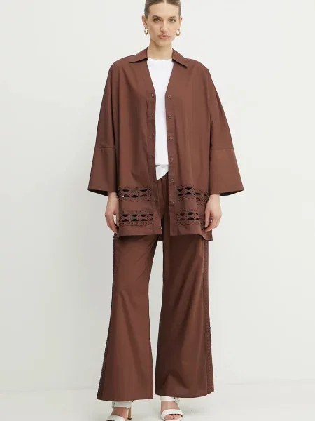 Twinset koszula relaxed z kołnierzykiem klasycznym brązowy