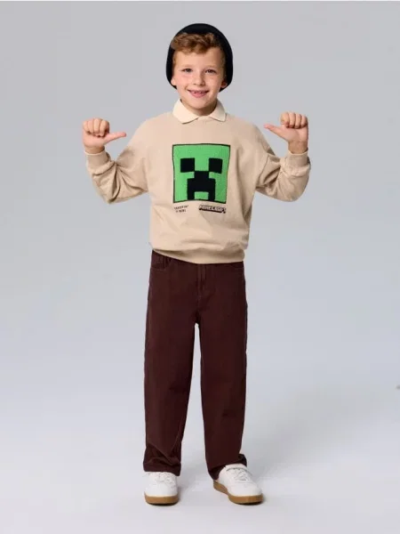 Sinsay Mikina crewneck s bavlnou Minecraft béžová