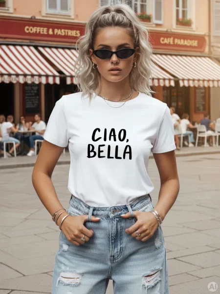 T-shirt z napisem CIAO BELLA Dstreet biały