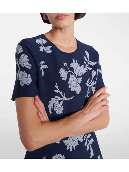 Kvetinové žakárové midi šaty Carolina Herrera po kolená modrá