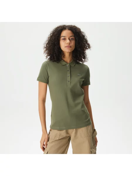 Lacoste Koszulka Polo Z Elastycznej Piki Bawełnianej Slim Fit zielony