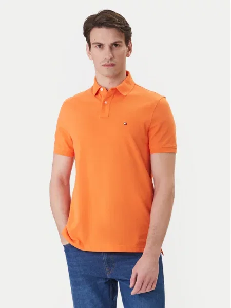 Koszulka polo o kroju regular fit z mieszanki bawełny Tommy Hilfiger pomarańczowa
