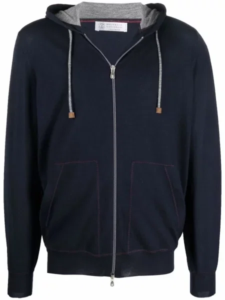 Πλεκτό hoodie Brunello Cucinelli μπλε