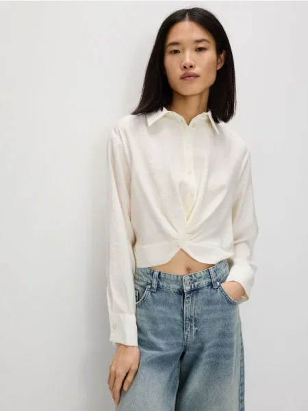 Reserved Gładka koszula z modalu biały