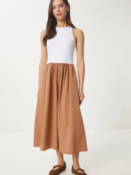 Happiness İstanbul Rochie maro cămilă alb