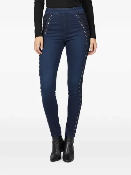 Blugi skinny Elisabetta Franchi cu șireturi din dantelă skinny fit albastru