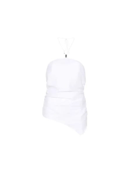 Top Semicouture asymetryczny z dekoltem halter biały
