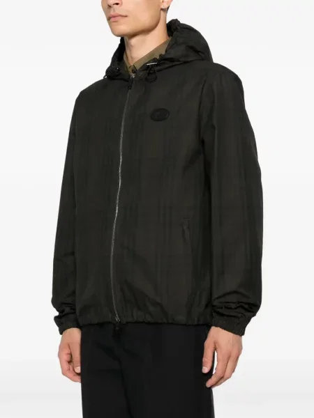Geacă Burberry în carouri cu glugă maro