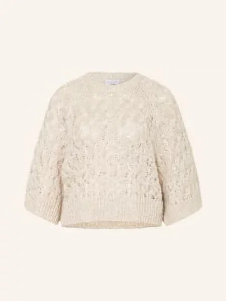 Brunello Cucinelli Sweter Z Jedwabiem I Cekinami beige beżowy