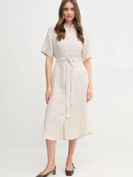 Gant rochie din in midi drept bej