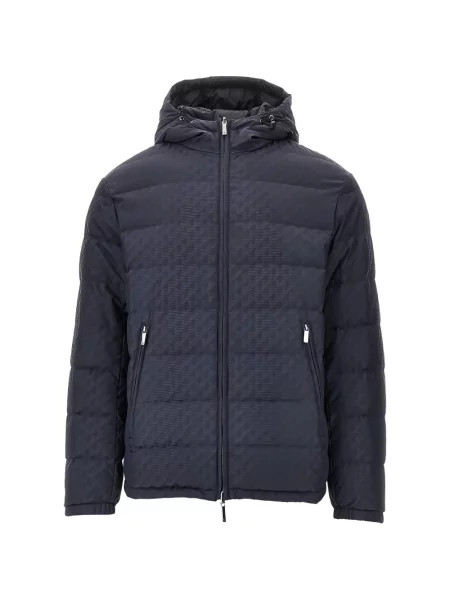 Geacă Emporio Armani cu glugă cu imagine albastru