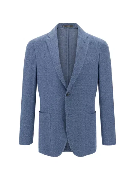 Sacou Boggi Milano de lână cu model herringbone albastru