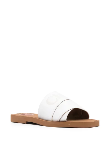 Papuci Chloé cu broderie alb