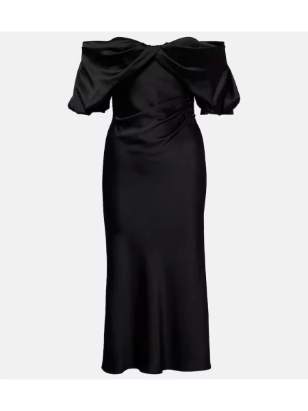 Rochie midi Mcqueen din satin drapată până la genunchi negru