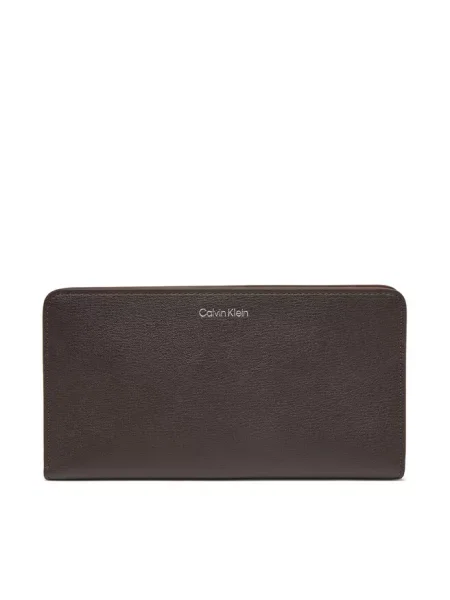 Calvin Klein Portfel Foil Logo Passport Longfold brązowy