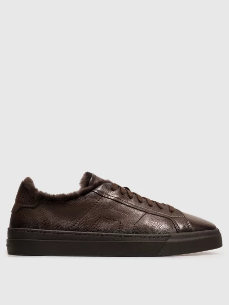 Шкіряні кросівки на хутрі Santoni коричневі