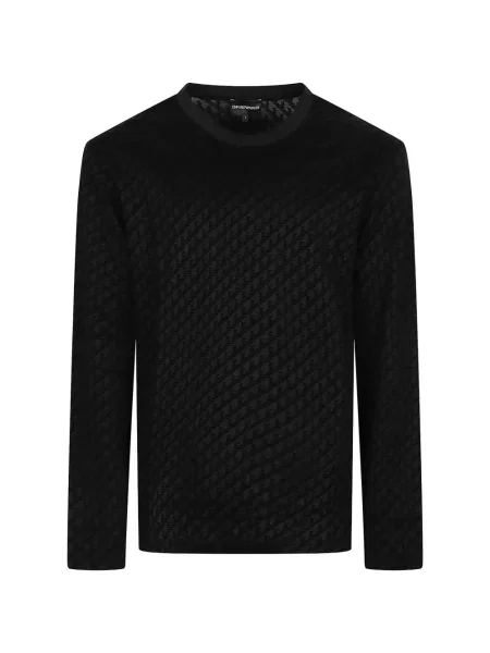 Lung tricou Emporio Armani din jacard cu autograf negru