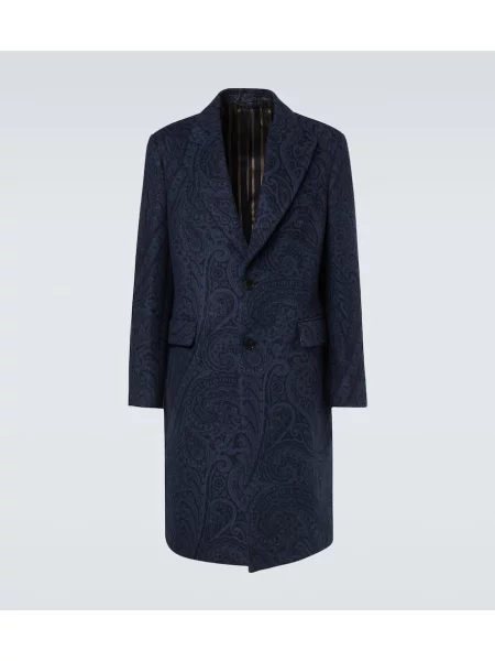 Palton Etro de lână cu model paisley albastru