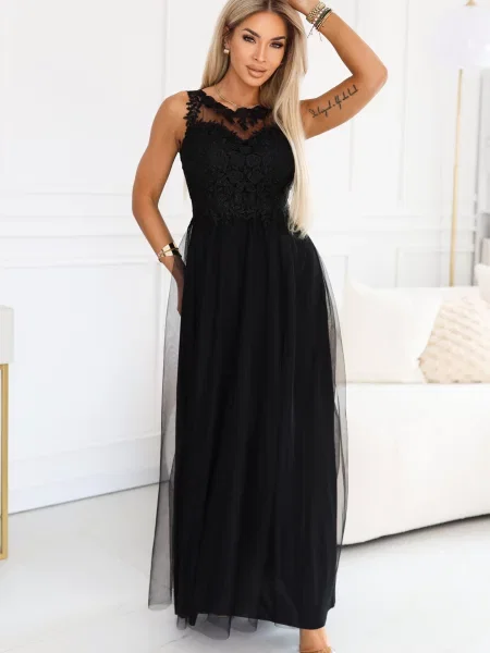 Rochie maxi Numoco Basic din tul negru